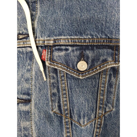 Levi Strauss Hybrid Sweatshirt-Style Hooded Original Denim Trucker Jacket Large - Picture 4 of 12